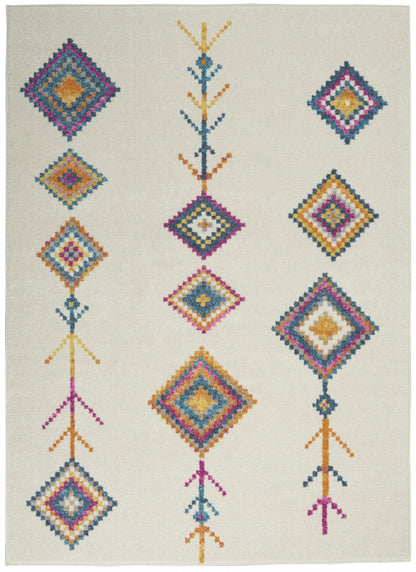 8' Ivory Geometric Berber Runner Rug