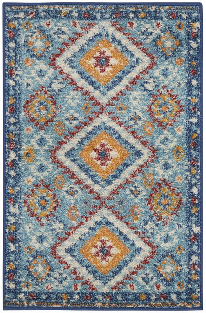 8' X 10' Blue And Orange Geometric Dhurrie Area Rug