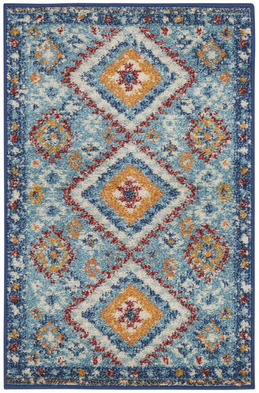 8' X 10' Blue And Orange Geometric Dhurrie Area Rug