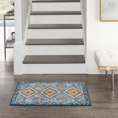 8' X 10' Blue And Orange Geometric Dhurrie Area Rug