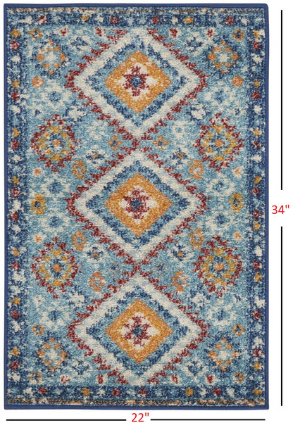 8' X 10' Blue And Orange Geometric Dhurrie Area Rug