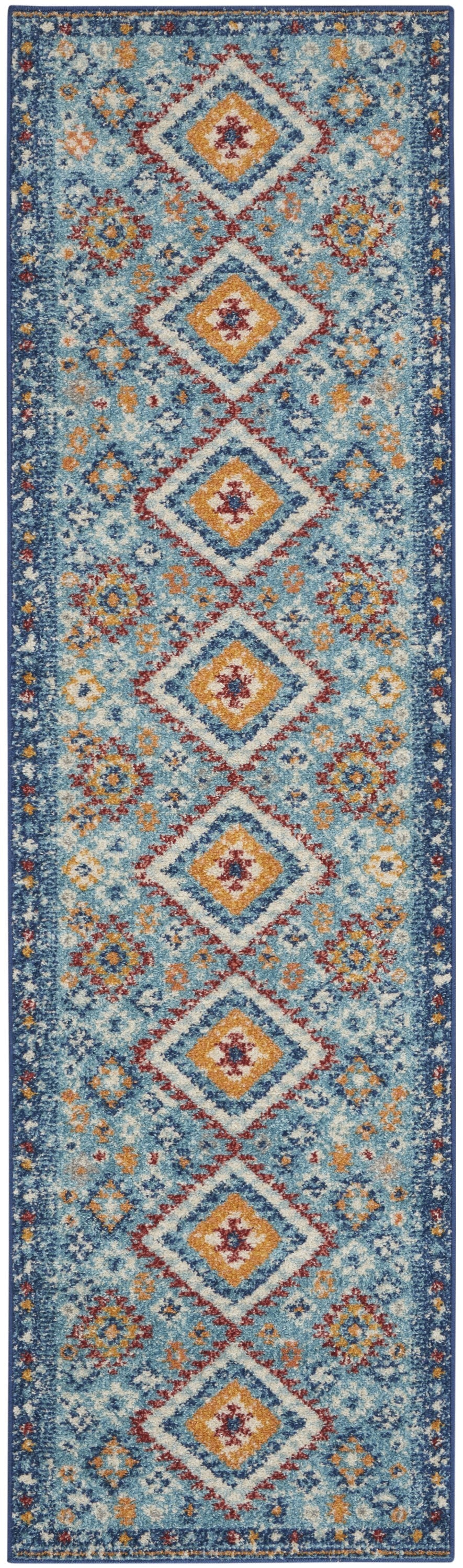 8' X 10' Blue And Orange Geometric Dhurrie Area Rug