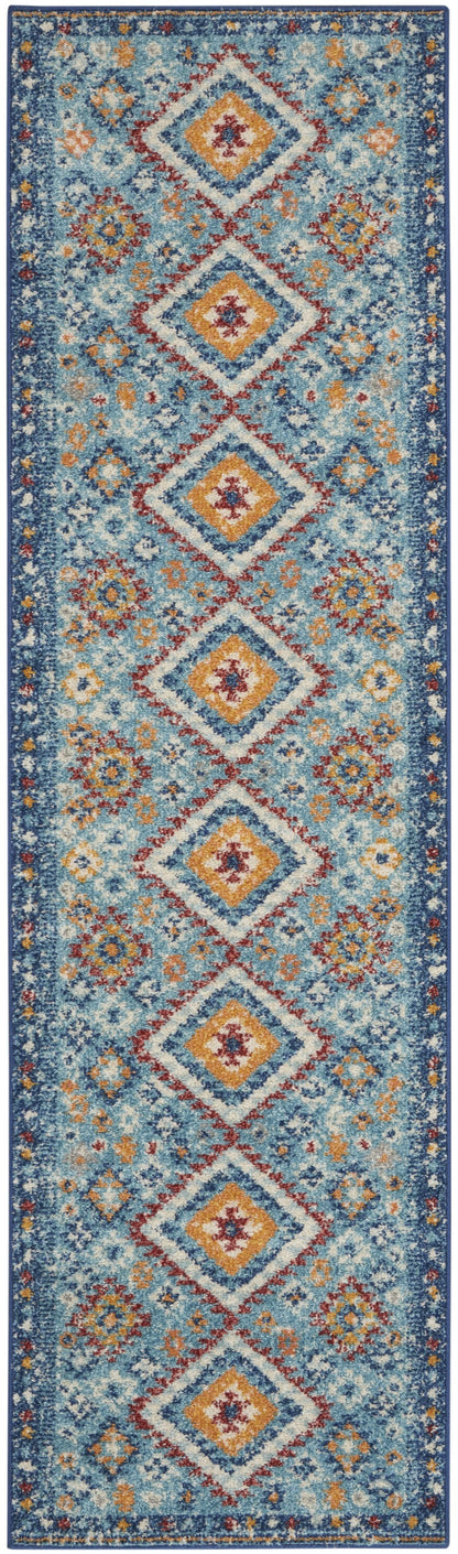8' X 10' Blue And Orange Geometric Dhurrie Area Rug