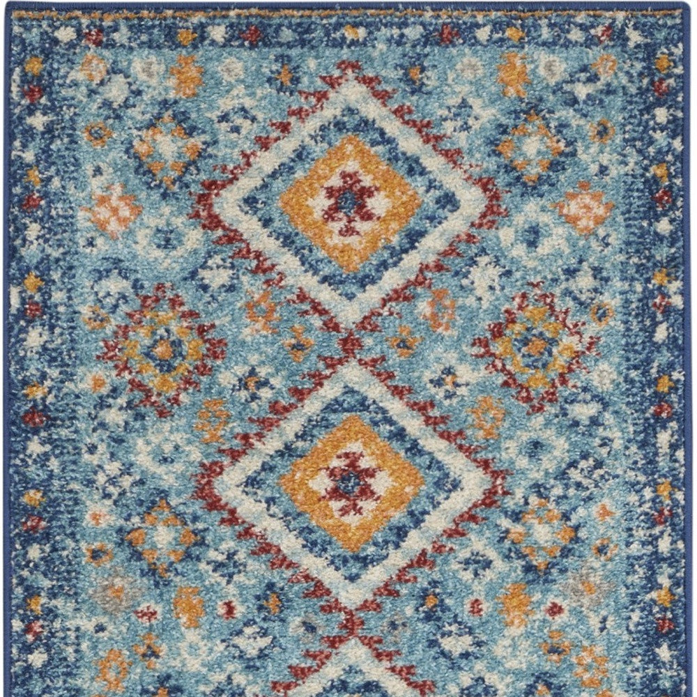 8' X 10' Blue And Orange Geometric Dhurrie Area Rug