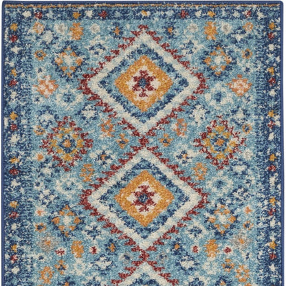 8' X 10' Blue And Orange Geometric Dhurrie Area Rug