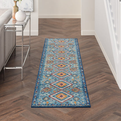 8' X 10' Blue And Orange Geometric Dhurrie Area Rug