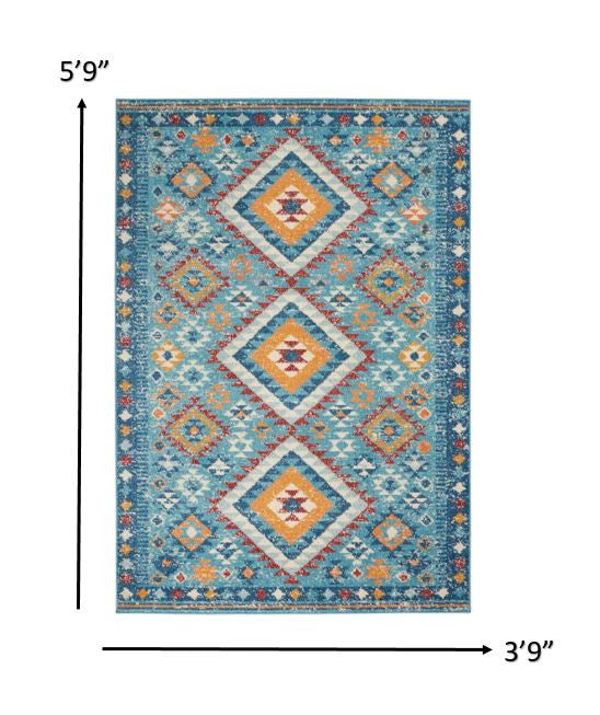 8' X 10' Blue And Orange Geometric Dhurrie Area Rug