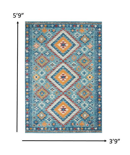 8' X 10' Blue And Orange Geometric Dhurrie Area Rug