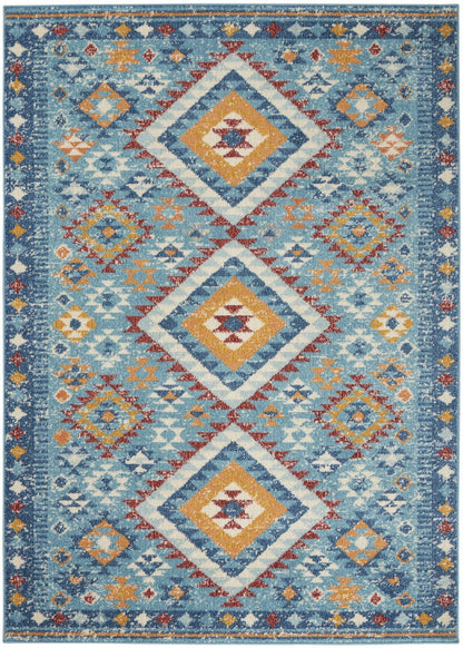 8' X 10' Blue And Orange Geometric Dhurrie Area Rug