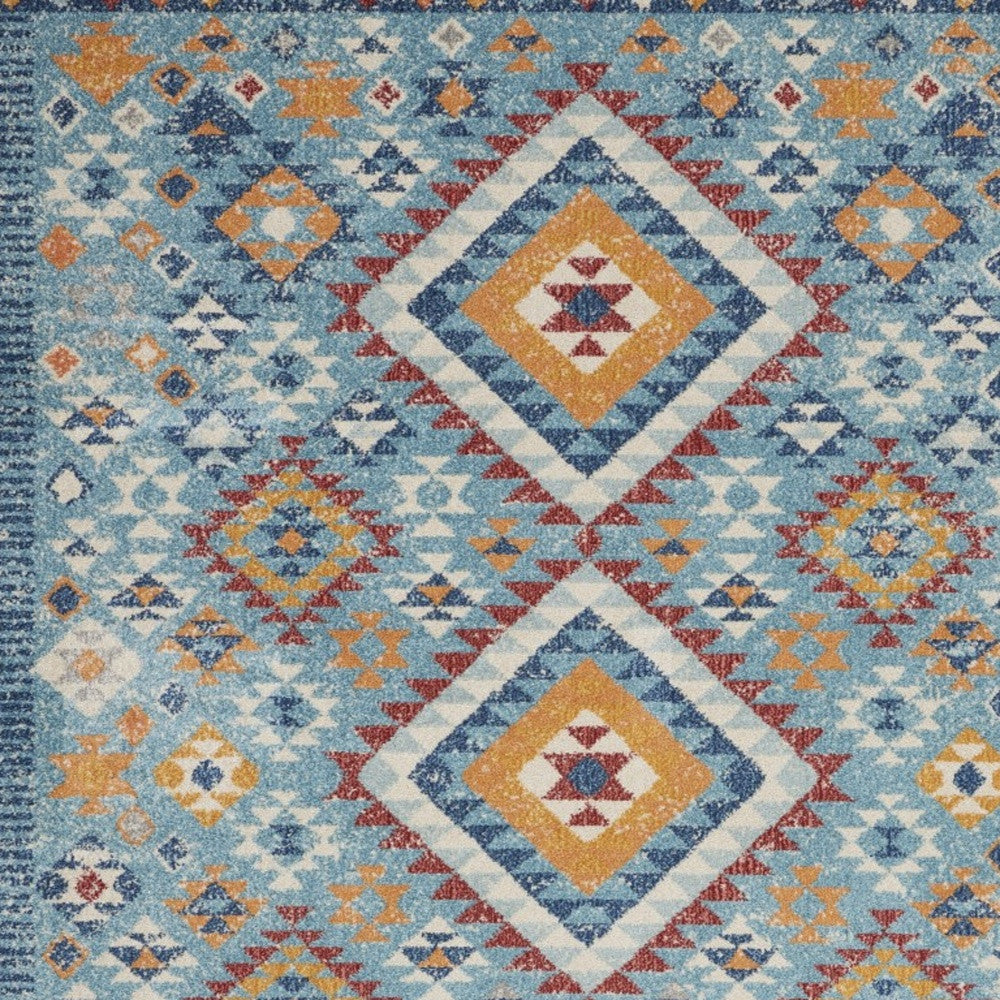8' X 10' Blue And Orange Geometric Dhurrie Area Rug