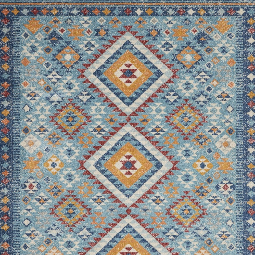 8' X 10' Blue And Orange Geometric Dhurrie Area Rug