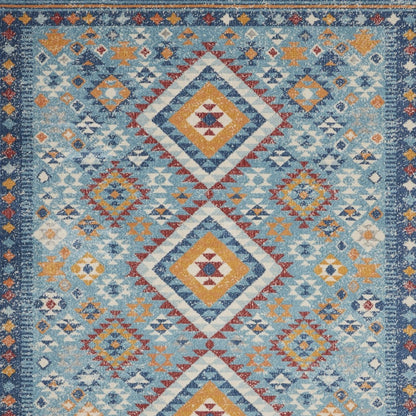 8' X 10' Blue And Orange Geometric Dhurrie Area Rug