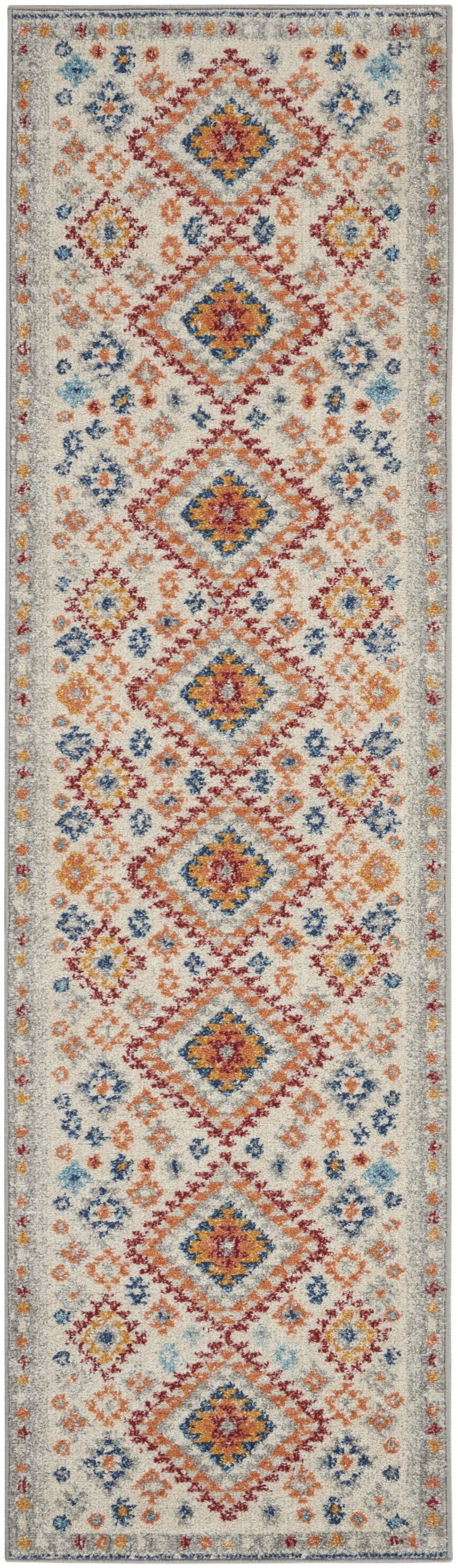 8' Gray And Ivory Geometric Dhurrie Runner Rug