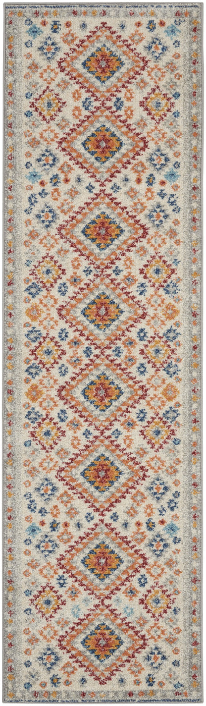 8' Gray And Ivory Geometric Dhurrie Runner Rug