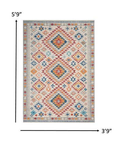 8' Gray And Ivory Geometric Dhurrie Runner Rug