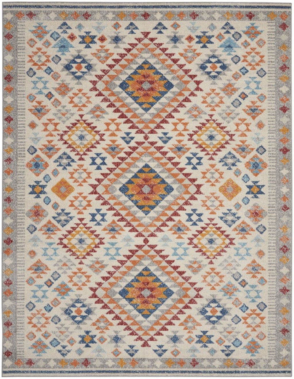 8' Gray And Ivory Geometric Dhurrie Runner Rug