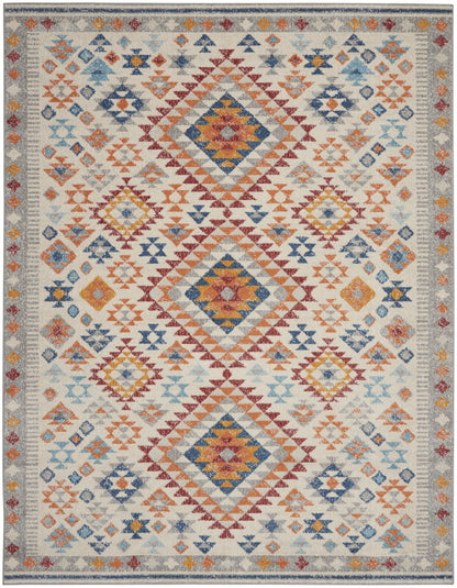 8' Gray And Ivory Geometric Dhurrie Runner Rug