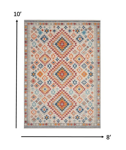 8' Gray And Ivory Geometric Dhurrie Runner Rug