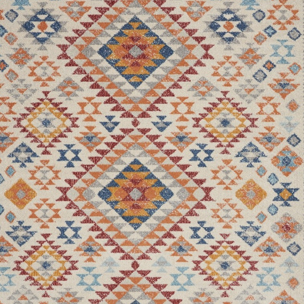 8' Gray And Ivory Geometric Dhurrie Runner Rug