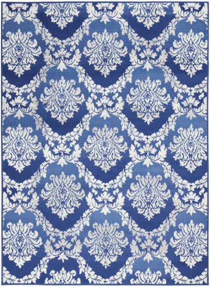 4' X 6' Blue And Ivory Floral Dhurrie Area Rug