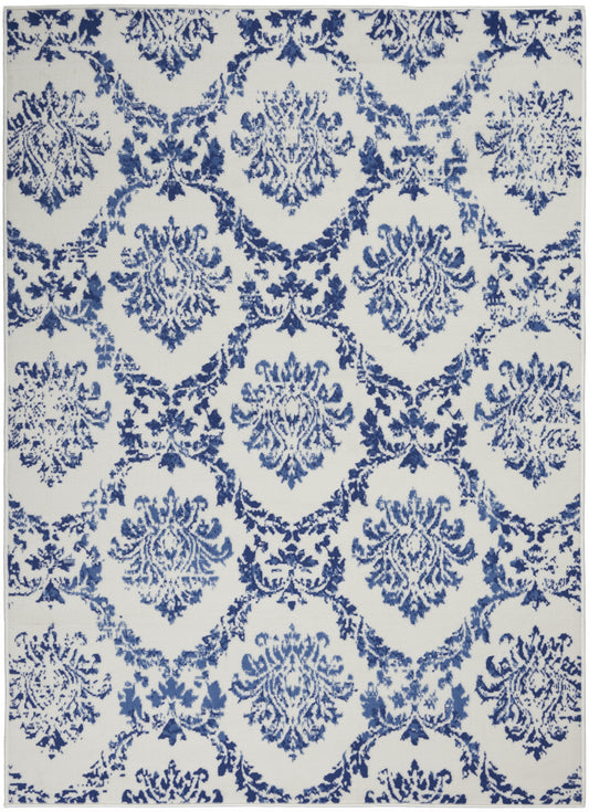 4' X 6' Blue And Ivory Floral Dhurrie Area Rug