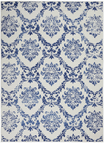 4' X 6' Blue And Ivory Floral Dhurrie Area Rug