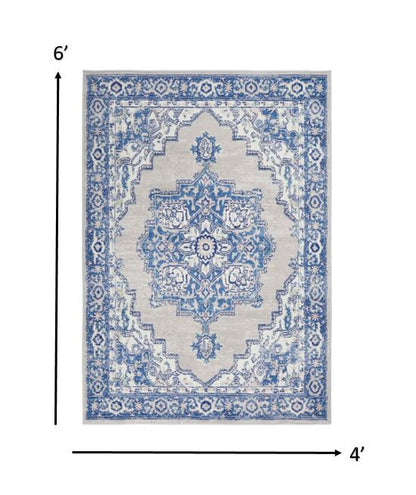 5' X 7' Blue Gray Floral Dhurrie Area Rug