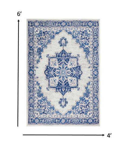 5' X 7' Blue Gray Floral Dhurrie Area Rug