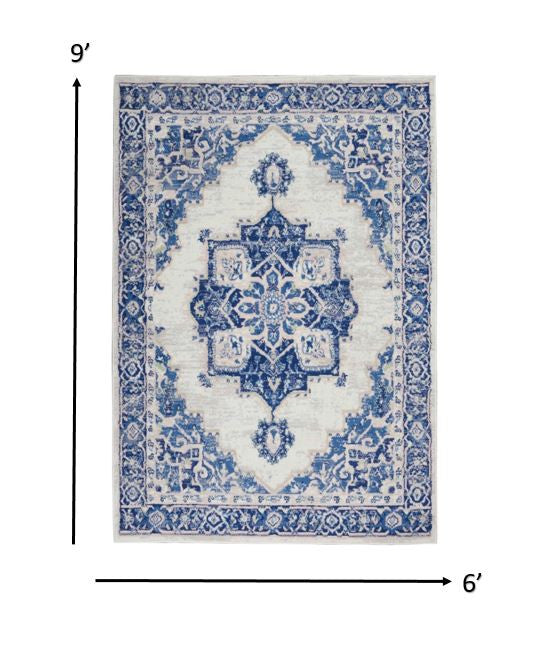 5' X 7' Blue Gray Floral Dhurrie Area Rug