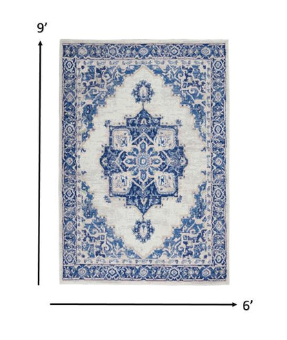 5' X 7' Blue Gray Floral Dhurrie Area Rug