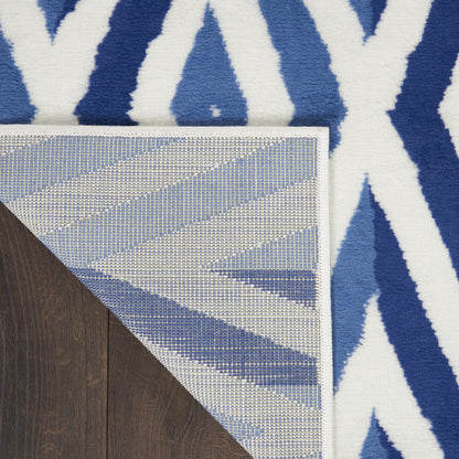 6' X 9' Blue And Ivory Geometric Dhurrie Area Rug