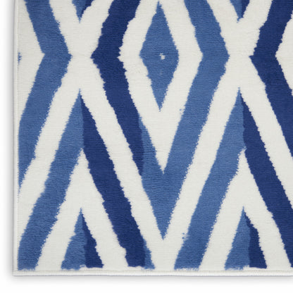 6' X 9' Blue And Ivory Geometric Dhurrie Area Rug