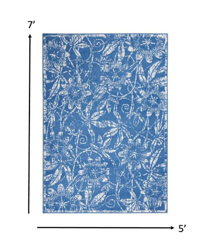 4' X 6' Blue Floral Dhurrie Area Rug