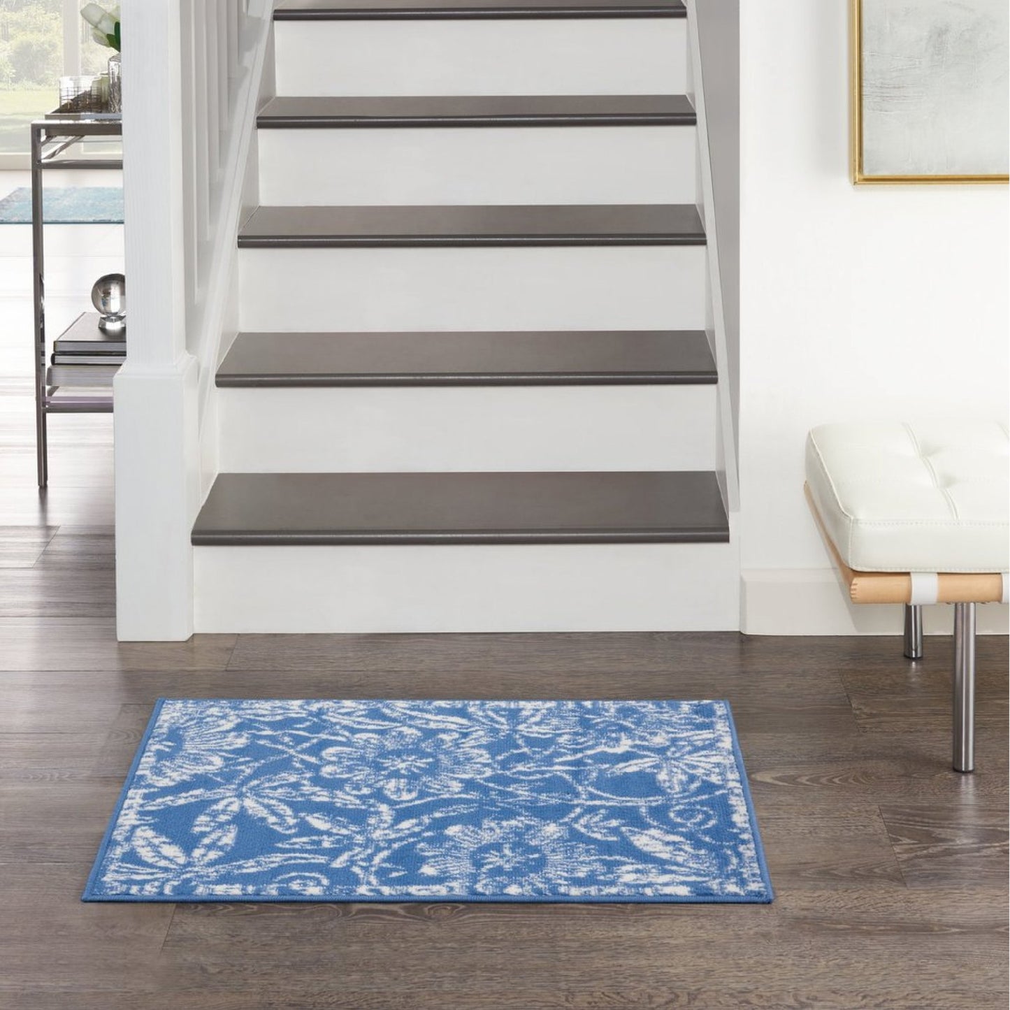 4' X 6' Blue Floral Dhurrie Area Rug