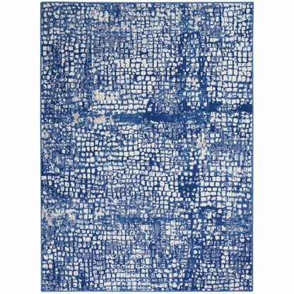 5' X 7' Blue And Ivory Abstract Dhurrie Area Rug