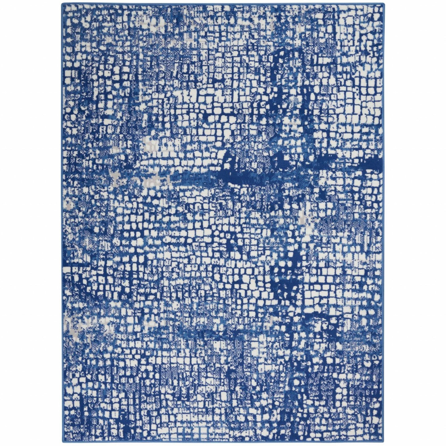 5' X 7' Blue And Ivory Abstract Dhurrie Area Rug