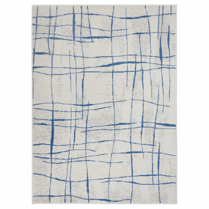 4' X 6' Blue And Ivory Abstract Dhurrie Area Rug
