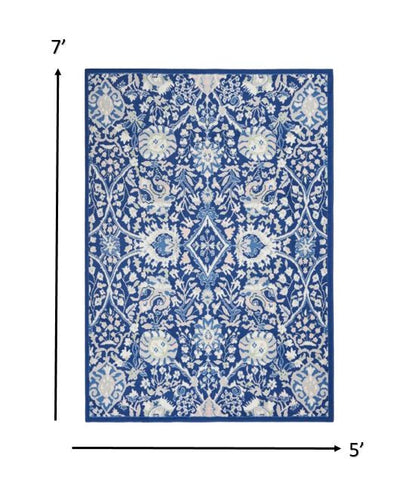 4' X 6' Navy Blue Floral Dhurrie Area Rug
