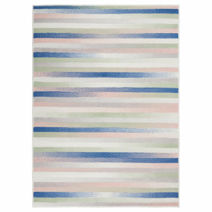 4' X 6' Navy Blue Striped Dhurrie Area Rug