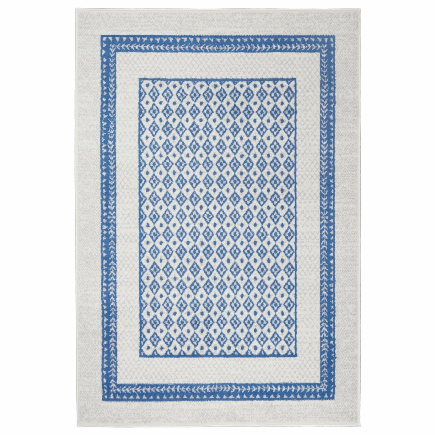 4' X 6' Navy Blue Geometric Dhurrie Area Rug