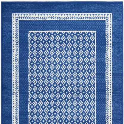 5' X 7' Navy Blue Geometric Dhurrie Area Rug