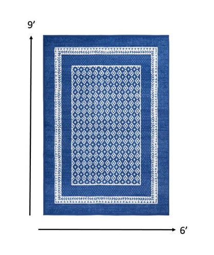 5' X 7' Navy Blue Geometric Dhurrie Area Rug