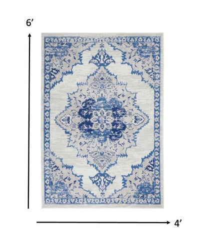 4' X 6' Navy Blue Floral Dhurrie Area Rug