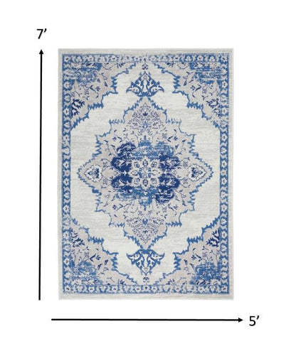 4' X 6' Navy Blue Floral Dhurrie Area Rug