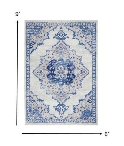 4' X 6' Navy Blue Floral Dhurrie Area Rug
