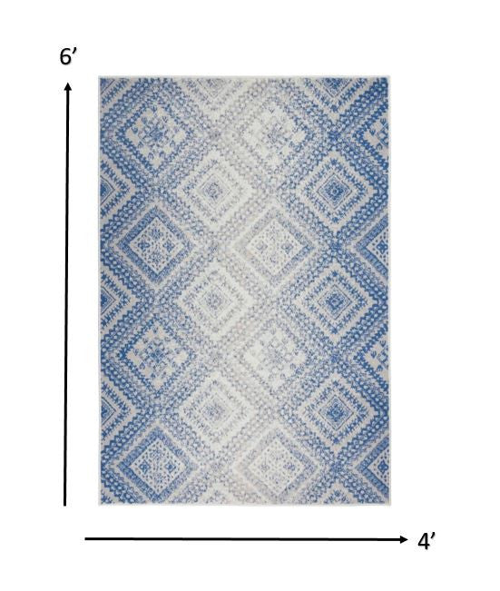 5' X 7' Light Blue Geometric Dhurrie Area Rug