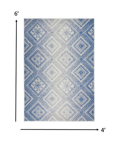 5' X 7' Light Blue Geometric Dhurrie Area Rug