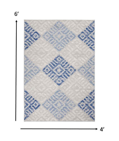 6' X 9' Blue Gray Geometric Dhurrie Area Rug