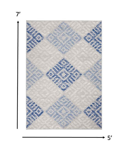 6' X 9' Blue Gray Geometric Dhurrie Area Rug