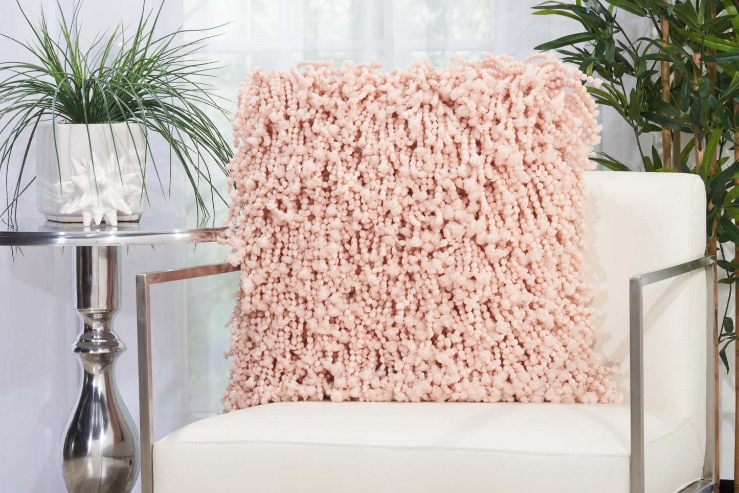 20" Pale Pink Shaggy Beads Square Throw Pillow